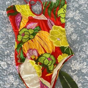 FARM Rio Neon Floral Beaded Swimsuit (One-piece, NWT)